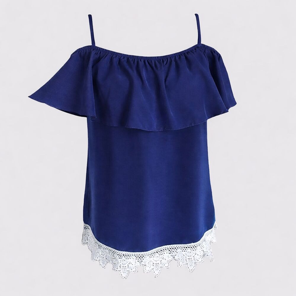 Sapphire Blue Lace Edge Ruffle Top - Picture 10 of 10